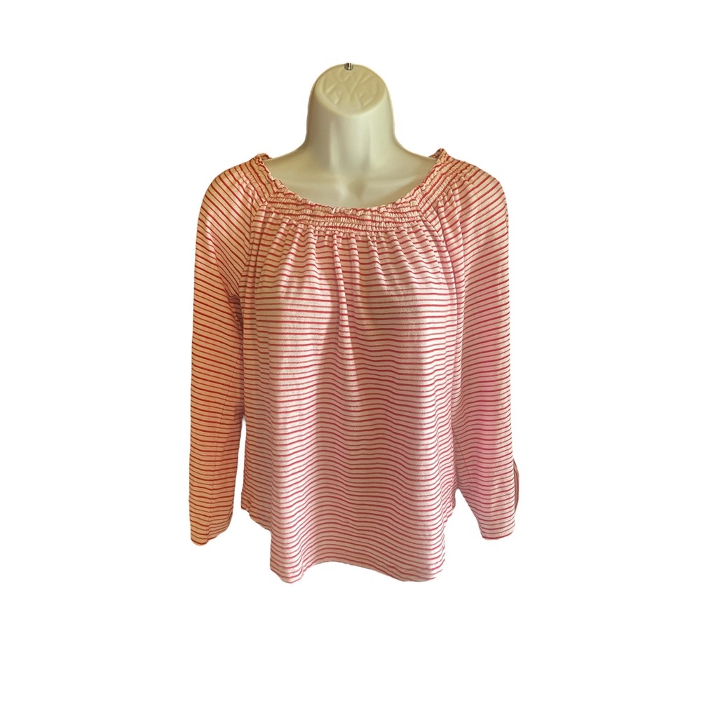 Lauren Ralph Lauren Striped Blouse Smocked Neck Long‎ Sleeve Top Size S